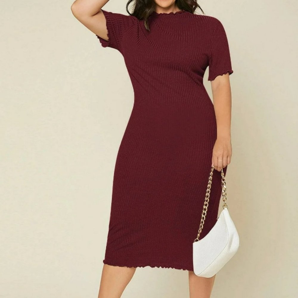 Lettuce Trim Rib Knit Bodycon Dress